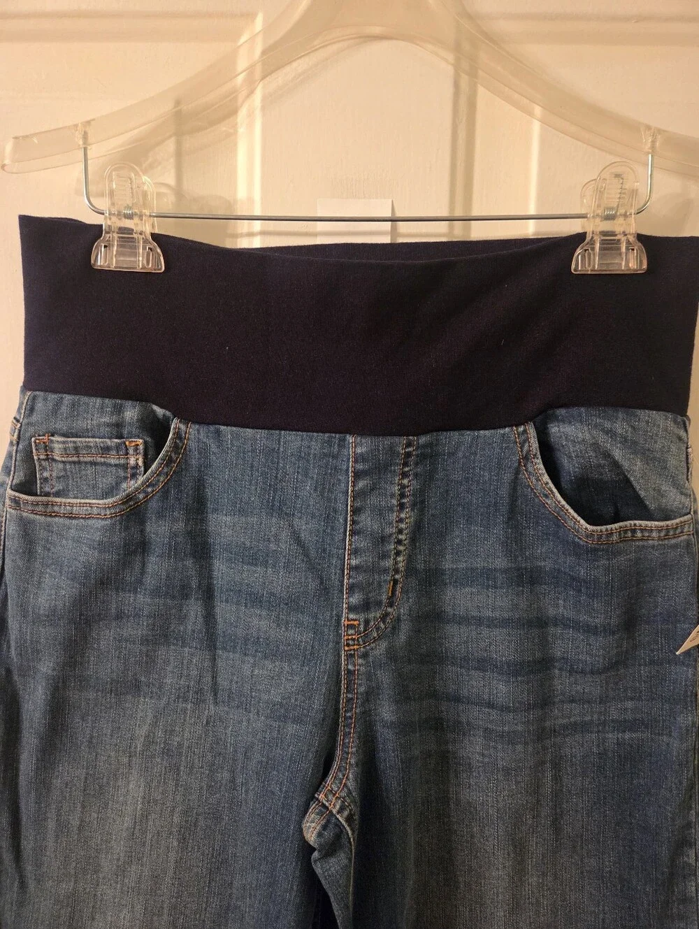 M RENA Maternity Wide Leg Raw Hem Jeans Size Large NWT - Picture 3 of 8